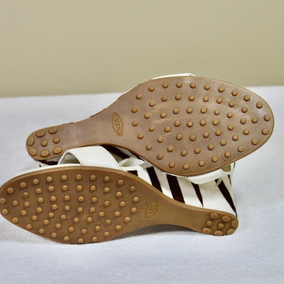 🇮🇹 Tod's Ivory Zebra Ponyhair Covered Heel  Wedges with box Made in Italy - Picture 14 of 14